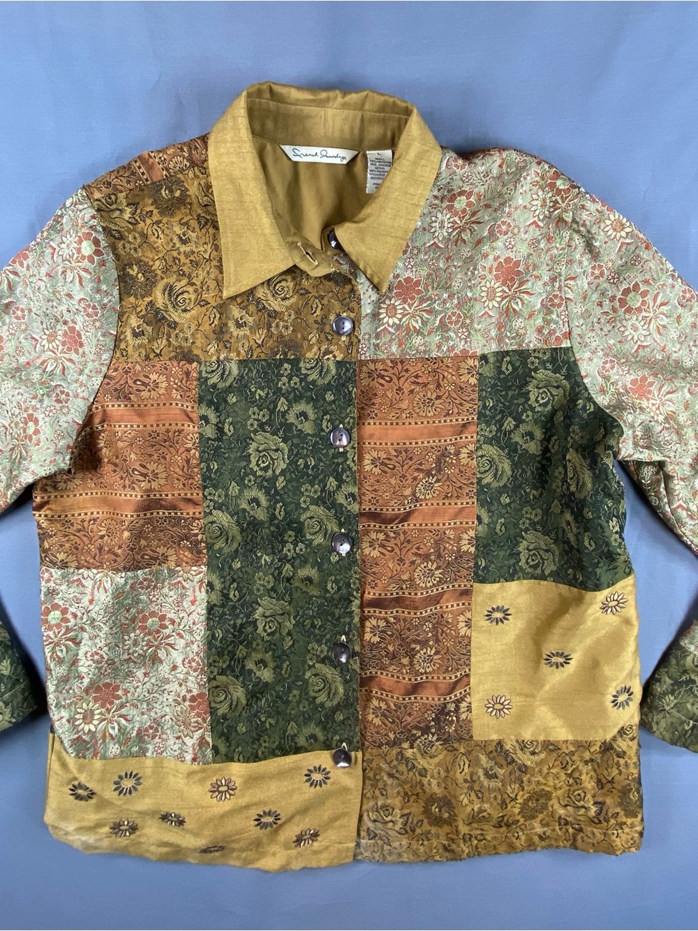 Vintage French Laundry Patchwork Floral Button shirt Jacket - Multi/Green size L